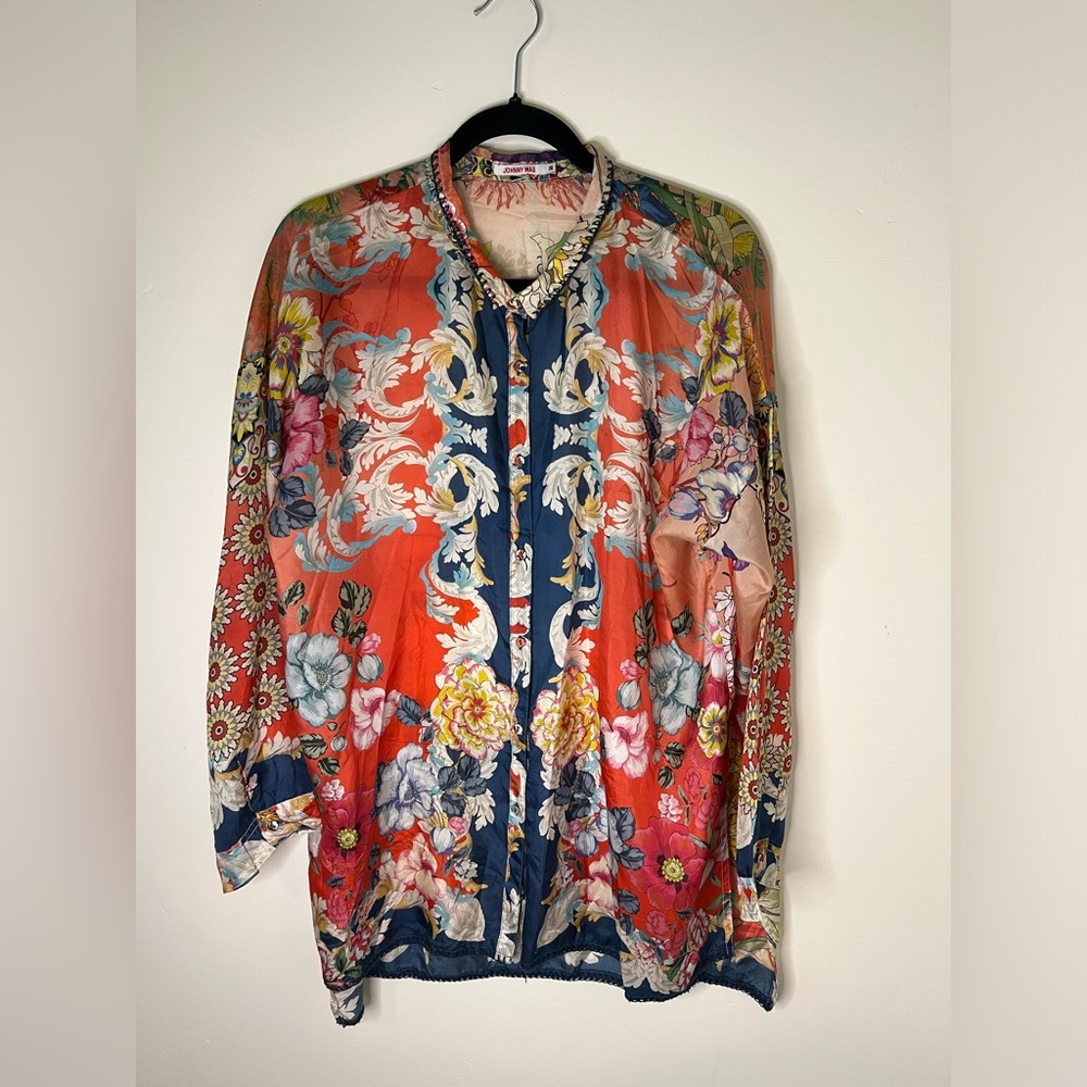 Johnny Was dusk printed silk long sleeve